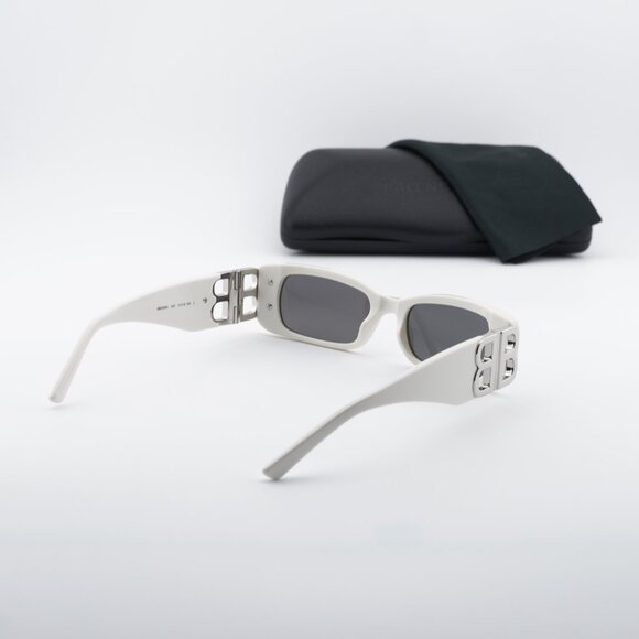 Balenciaga BB0096S 020 Rectangle Sunglasses - Ivory/Grey Mirror main image 4